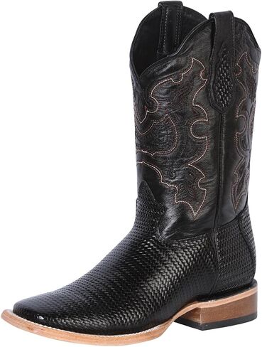 Mens Genuine Leather Quill Ostrich Print Western Cowboy Square Toe Rodeo Boots.Bota rodeo imitacion avestruz cowboy in Kuwait