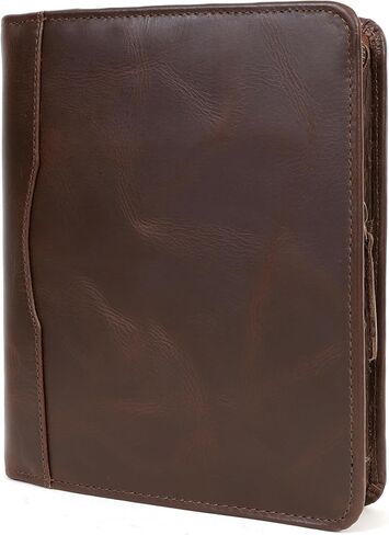 ELIZO Leather Portfolio Leather Padfolio Folio A5 Notebook Cover Work Folder Business Portfolio Organizer Binder Men Women Small (Saddle, A5) in Saudi Arabia