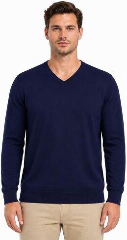Krumba Men's Cotton Oversized V-Neck Classical Pull-On Sweater in Saudi Arabia
