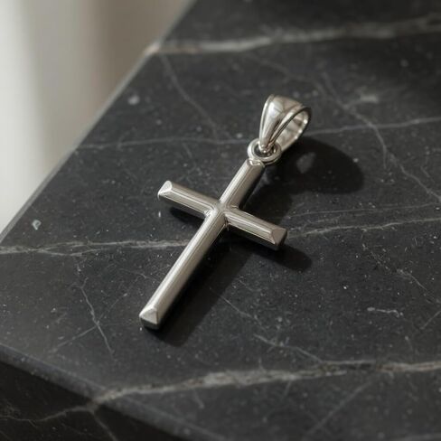 Jewelry Affairs 14k White Gold Shiny Round Tube Cross Pendant in Kuwait