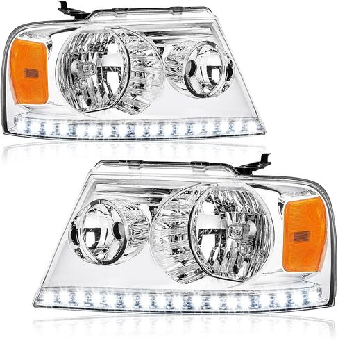 المصابيح الأمامية Fulux ث/شريط LED ل 04-08 فورد f150 06-08 لينكولن مارك LT الأضواء الأمامية تحل محل الكروم الإسكان العنبر عاكس in Kuwait