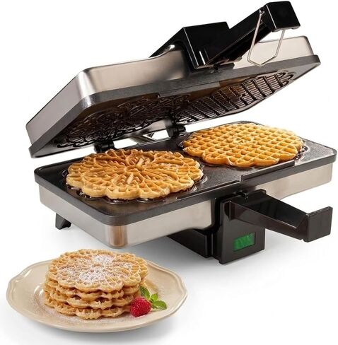 Pizzelle Maker, Non-Stick Electric Baker Press, Makes Two 5-Inch Cookies | Even Heating Plates, Must Have Party Baking Supplies, Italian Dessert Treat Making with Recipe Guide- Gift for Her in Kuwait