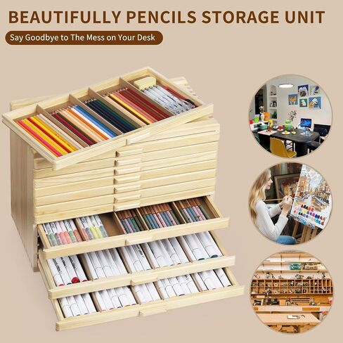 Vencer 6 Drawer Bamboo Artist Supply Storage Box with Separate Compartments for Organizing Pencil,Pen,Pastel,Marker Set,Brushes & Stamp,VAO-007 in Saudi Arabia