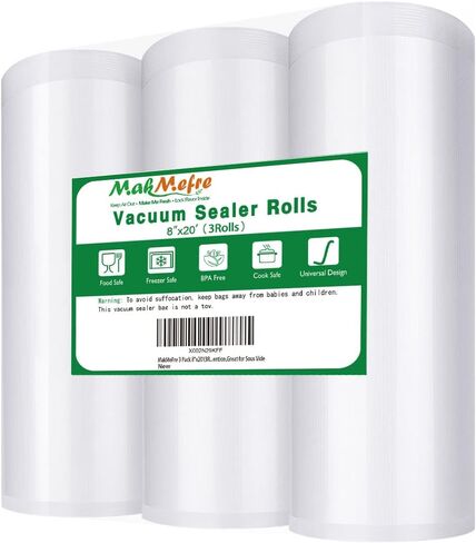 3 Pack 8"x20'(3Rolls) Vacuum Sealer Bags Rolls for Food,Commercial Grade, BPA Free,Puncture Prevention,Great for Sous Vide Cooking in Saudi Arabia