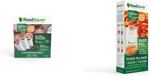 FoodSaver Vacuum Sealer Bags, Rolls for Custom Fit Airtight Food Storage and Sous Vide, 8" x 20' (Pack of 2) in Kuwait