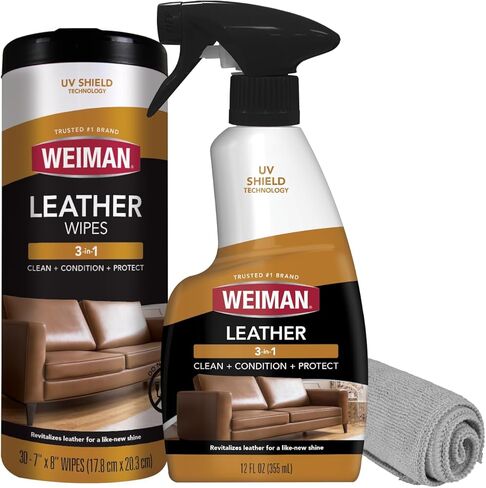 Weiman Leather Cleaner & Conditioner Care Kit | Restores Leather Surfaces | Ultra Violet Protectants Help Prevent Cracking or Fading of Leather Furniture, Car Seats, Shoes in Saudi Arabia