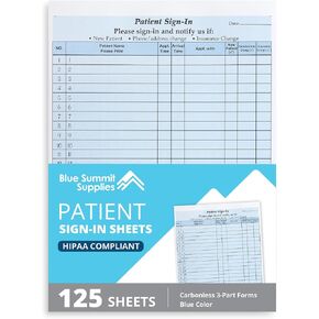 Blue Summit Supplies 125 Patient Sign in Sheets, HIPAA Compliant, Peel Off Adhesive Labels Carbonless 3 Part Forms with, for Privacy in Doctor, Medical, Dental Office, Blue, 125 Pack in Kuwait