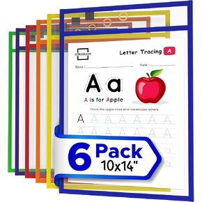 Scribbledo 6 Pack Dry Erase Pockets Black Plastic Sleeves for Paper Heavy Duty Clear Pocket Sleeves Dry Erase Pocket Sleeves Teacher Supplies for Classroom School Office Work Warehouse Ticket Holders in Saudi Arabia