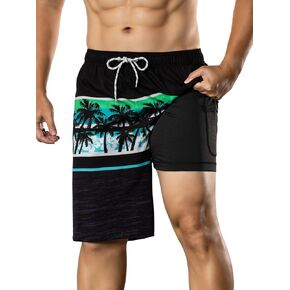 BRISIRA Mens Swim Trunks 9 Inch Inseam Board Shorts with Compression Liner Swimsuit Bathing Suit Quick Dry Cargo Pocket in Saudi Arabia