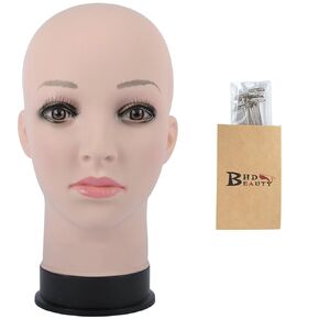 BHD BEAUTY رأس عارضة أزياء أصلع بني أنثى مستحضرات تجميل احترافية لصنع الشعر المستعار وعرض الشعر المستعار والنظارات والشعر مع دبابيس T 55.88 سم in Kuwait