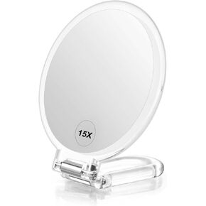 CLSEVXY Magnifying Handheld Mirror Double Sided, 1X 15X Magnification Hand Mirror, Travel Folding Hand Held Mirror, Adjustable Rotation Pedestal Makeup Desk Mirror Vanity Mirror in Saudi Arabia