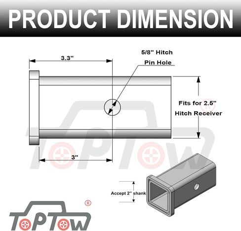 TOPTOW 64028HP Trailer Hitch Adapter 2-1/2" to 2" Hitch Reducer Sleeve Carbon Steel, 5/8 inch Pin & Clip Included in Saudi Arabia