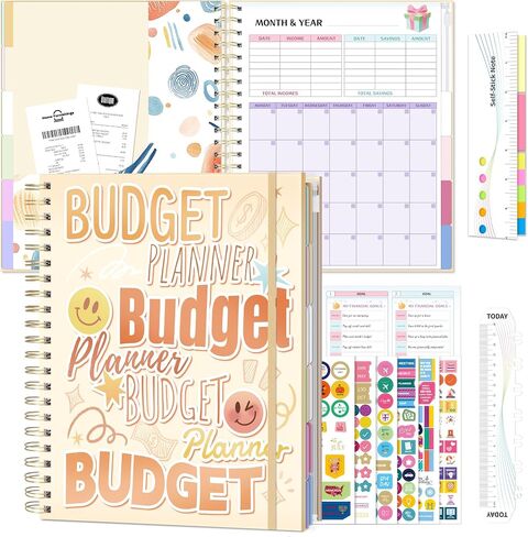 Ospelelf Budget Planner Undated, Money Expense Tracker with Pocket & Stickers, Thick Cardboard Cover, Large Pages for Spacious Writing, Original Fun Colorful Design, 12 Month Financial Notebook, Purple Floral in Kuwait