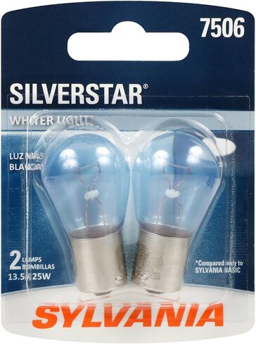 SYLVANIA - 7506 SilverStar Mini Bulb - Brighter and Whiter Light, Ideal for Daytime Running Lights (DRL) and Back-Up/Reverse Lights (Contains 2 Bulbs) in Saudi Arabia