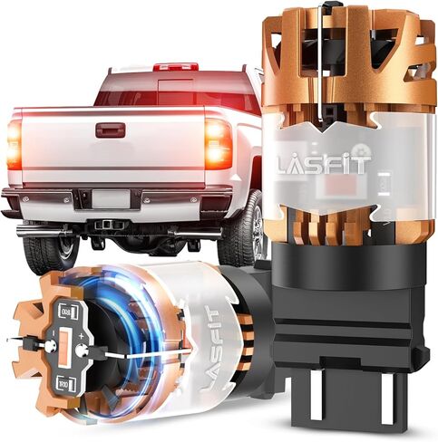 لاسفيت مصباح LED 7440 كهرماني 7440NA WY21W، ضوء اشارة انعطاف مضاد للوميض المفرط كانباص جاهز W21W، مصابيح وامضة لا تحتاج إلى مقاومة تحميل 2022، مصباح بديل مطور 2022 (عبوة من قطعتين) in Kuwait