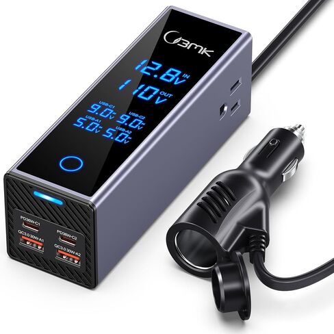 BMK 200W Car Power Inverter Newly Car Plug Adapter Outlet Charger DC 12V to 110V Car Inverter with 1.2A&2.4A USB, 1 QC3.0 USB and 1 Type C Ports in Saudi Arabia