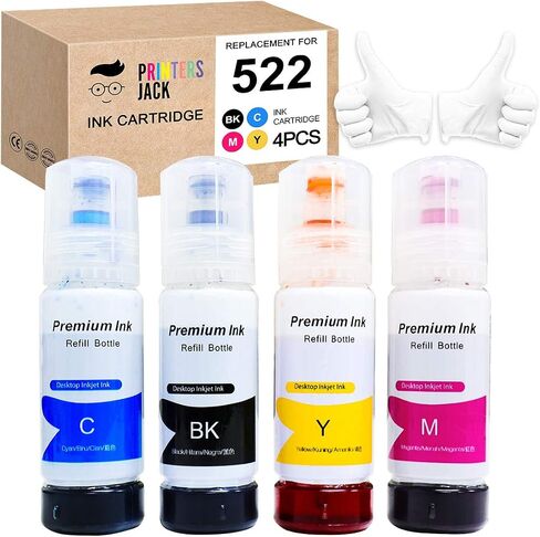 مجموعة زجاجات حبر قابلة لإعادة التعبئة متوافقة مع طابعات Epson T522 من أجل Epson EcoTank ET-2720, ET-4700 in Kuwait