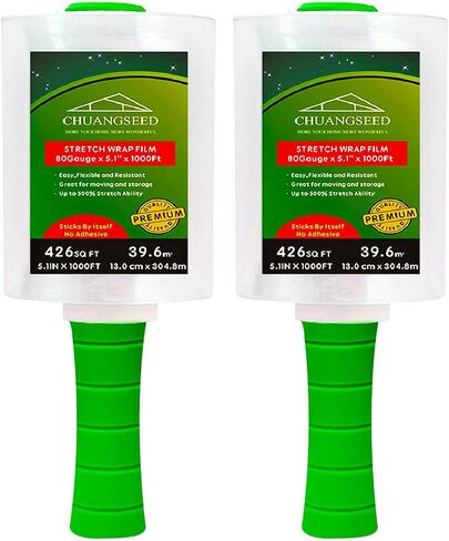 2-Pack Industrial Mini Clear Stretch Wrap Film 80 Gauge 5.1" 1000ft for Pallet Wrap with Plastic Handle,Durable Self-Adhering Packing,Moving,Packaging,Heavy Duty Shrink Film Chuangseed in Saudi Arabia