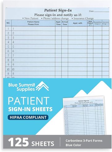Blue Summit Supplies 125 Patient Sign in Sheets, HIPAA Compliant, Peel Off Adhesive Labels Carbonless 3 Part Forms with, for Privacy in Doctor, Medical, Dental Office, Blue, 125 Pack in Saudi Arabia