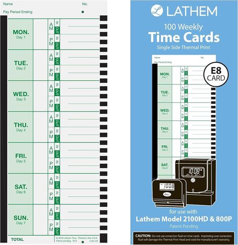 Lathem Weekly Thermal Print Time Cards, Single Sided 2100HD and 800P Time Clocks, 9", 100 Pack (E8-100) in Saudi Arabia