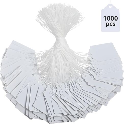Brothersbox Price Tags with String Attached, 1000pcs White Marking Merchandise Strung Tags Writable Label Hang Tags for Pricing Gift Jewelry Clothing Yard Sale Garage Supplies 1.75 x 1.093 inch in Saudi Arabia