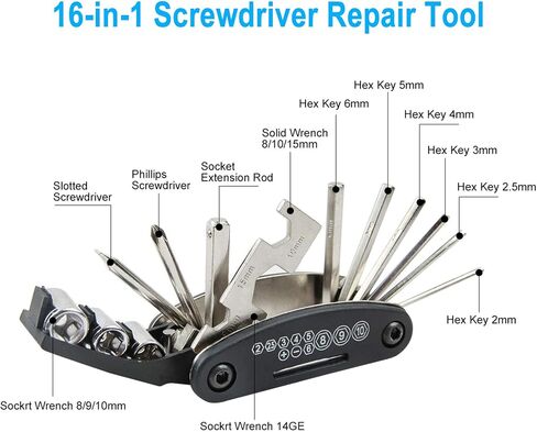 CHUMXINY Bike Repair Kit, Bike Tire Repair Tool Kit Contains 16-in-1 Tool, 120Psi Mini Bicycle Pump, Bicycle Tire Patch Kit, Used for Mountain Bike and Road Bike. in Saudi Arabia
