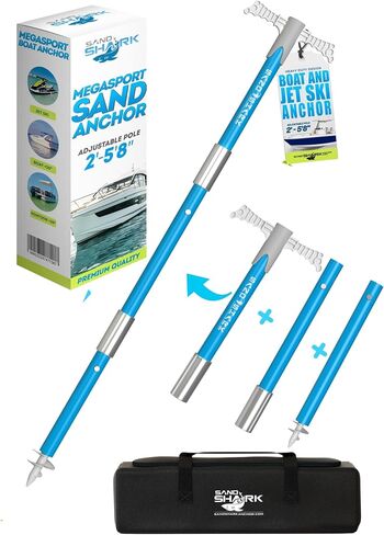 SAND SHARK SANDSHARKANCHOR.COM SandShark Supersport Boat Anchor - Shallow Water Anchor Pole - Great Jet Ski Anchor, PWC Anchor, Pontoon Boat Accessories for Beach and Sandbar - Adjusts 29"-48" w/Case in Saudi Arabia