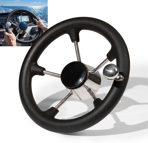 Pebbly Beach 11" Marine Boat Steering Wheel ，5 Spoke Stainless Steering Wheel with Knob and Black Foam Grip in Saudi Arabia
