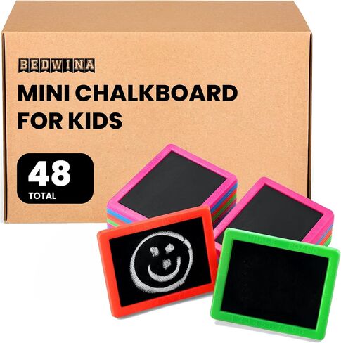 Neon Chalkboard Set for Kids - (Pack of 24) Mini Chalk Boards Each with 2 Chalk Sticks, and 1 Eraser for Boys and Girls Birthday Party Favors for Kids Goodie Bags in Saudi Arabia