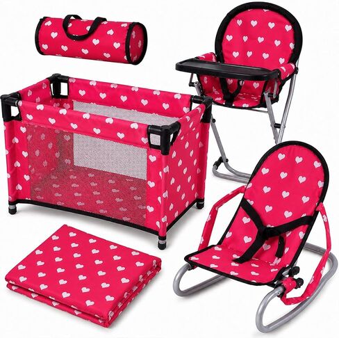 The New York Doll Collection Dolls Mega Play Set with Dolls High Chair, 3-1 Doll Bouncer and Pack N Play Pink for 18-inch Dolls in Saudi Arabia