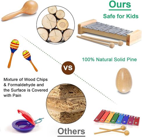 LOOIKOOS Toddler Musical Instruments International Natural Wooden Music Set for Toddlers and Kids-Eco Friendly Preschool Educational Musical Toys with Storage Bag in Saudi Arabia