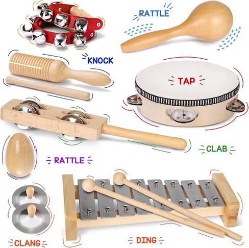 LOOIKOOS Toddler Musical Instruments International Natural Wooden Music Set for Toddlers and Kids-Eco Friendly Preschool Educational Musical Toys with Storage Bag in Saudi Arabia