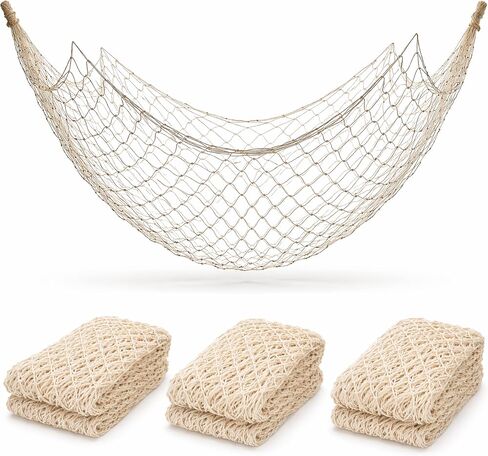 Fish Net Decorative [3 Pack] Natural Cotton Fishnet Decor - Each 14 ft x 4 ft. for Mermaid Party Decorations, Luau Tropical Nautical Beach Table Cover by 4E's Novelty in Saudi Arabia