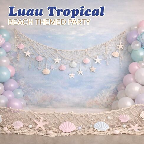Fish Net Decorative [3 Pack] Natural Cotton Fishnet Decor - Each 14 ft x 4 ft. for Mermaid Party Decorations, Luau Tropical Nautical Beach Table Cover by 4E's Novelty in Saudi Arabia