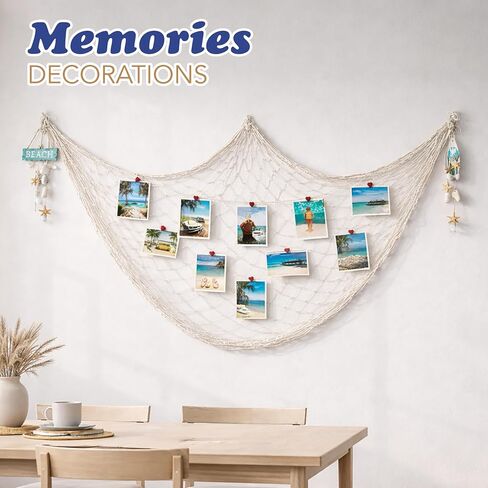Fish Net Decorative [3 Pack] Natural Cotton Fishnet Decor - Each 14 ft x 4 ft. for Mermaid Party Decorations, Luau Tropical Nautical Beach Table Cover by 4E's Novelty in Saudi Arabia