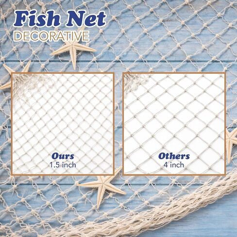 Fish Net Decorative [3 Pack] Natural Cotton Fishnet Decor - Each 14 ft x 4 ft. for Mermaid Party Decorations, Luau Tropical Nautical Beach Table Cover by 4E's Novelty in Saudi Arabia