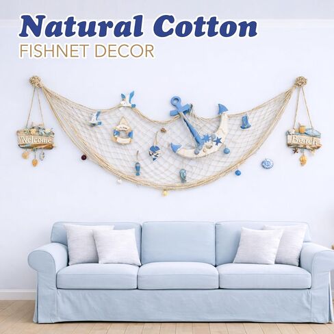 Fish Net Decorative [3 Pack] Natural Cotton Fishnet Decor - Each 14 ft x 4 ft. for Mermaid Party Decorations, Luau Tropical Nautical Beach Table Cover by 4E's Novelty in Saudi Arabia