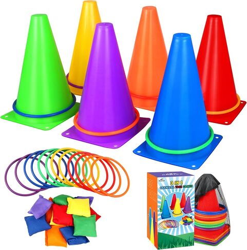 31 PCS Christmas Carnival Games, 3 in 1 Indoor Outdoor Bean Bag Ring Toss Games for Kids Birthday Party, Plastic Soft Cones Yard Lawn Game for Family Party Kid's Gift in Saudi Arabia