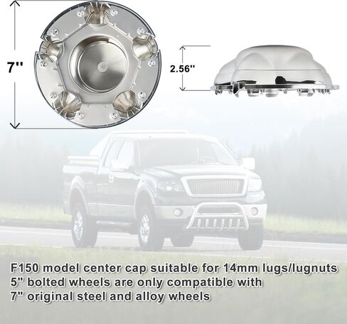 MuHize 7 Inch Hub Caps Compatible with 1997-2004 Ford F150 & 1997-2002 Ford Expedition, 1 Pcs Chrome Center Caps for Rims with 5-Lug Steel Wheel Chrome in Saudi Arabia