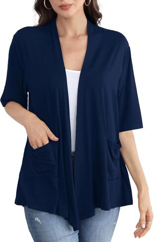 ADANIKI Womens Short Sleeve Open Front Lightweight Casual Comfy Long Line Drape Hem Soft Modal Cardigans Sweater in Saudi Arabia