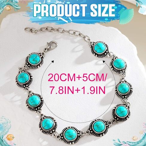 Nicute Boho الفيروز خلخال الفضة أساور الكاحل الصيف شاطئ القدم مجوهرات للنساء والفتيات in Kuwait