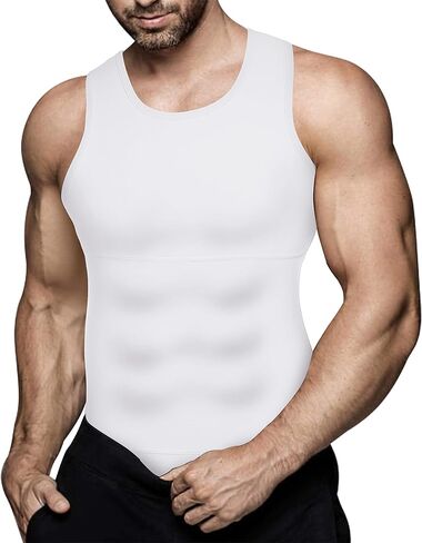 Mens Compression Shirt Slimming Body Shaper Vest Workout Tank Tops Abs Abdomen Undershirts in Kuwait