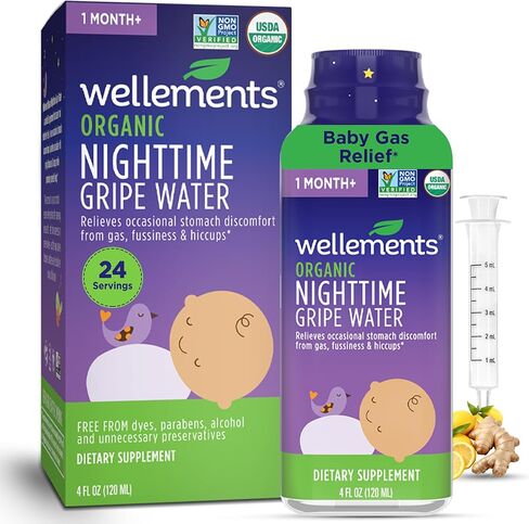 Wellements Organic Nighttime Gripe Water, 4 Fl Oz, Eases Baby's Stomach Discomfort, Free from Dyes, Parabens, Preservatives in Saudi Arabia