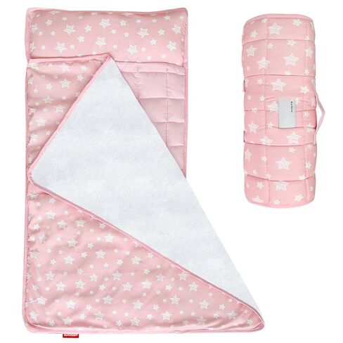 Moonsea Toddler Nap Mat with Removable Pillow and Fleece Minky Blanket Grey, Lightweight and Soft Fit for Toddlers Preschool, Daycare, Travel Sleeping Bag for Girls, 21" x 50" Fit on a Standard Cot in Saudi Arabia