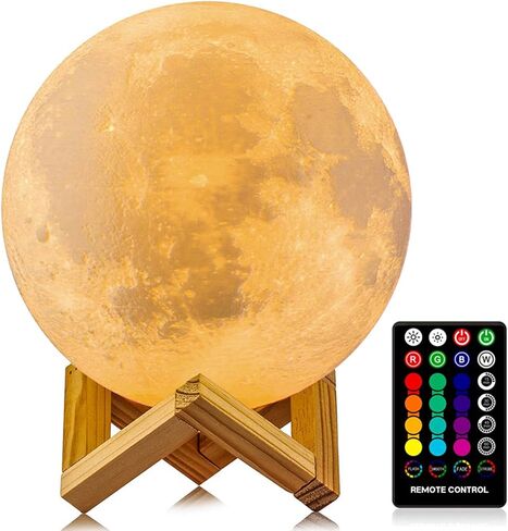 LOGROTATE Moon Lamp, 16 Colors LED Night Light for Kids 3D Printing Moon Light with Stand& Remote/Touch Control & Timing, Moon Light Lamp for Kid Friend Birthday Gifts, Room Decor (Diameter 4.8 INCH) in Saudi Arabia