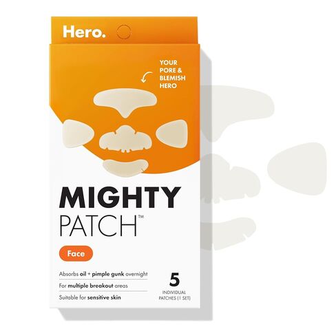 Mighty Patch Face from Hero Cosmetics - XL Hydrocolloid Face Mask for Acne, 5 Large Pimple Patches for Zit Breakouts on Nose, Chin, Forehead & Cheeks - Vegan-Friendly, Not Tested on Animals (1 Count) in Saudi Arabia