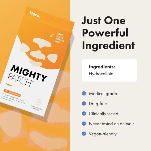 Mighty Patch Face from Hero Cosmetics - XL Hydrocolloid Face Mask for Acne, 5 Large Pimple Patches for Zit Breakouts on Nose, Chin, Forehead & Cheeks - Vegan-Friendly, Not Tested on Animals (1 Count) in Saudi Arabia