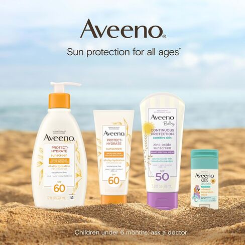 Aveeno Kids Continuous Protection Zinc Oxide Mineral Sunscreen Lotion for Children's Sensitive Skin with Broad Spectrum SPF 50, Tear-Free, Sweat- & Water-Resistant, Non-Greasy, 3 fl. oz in Saudi Arabia