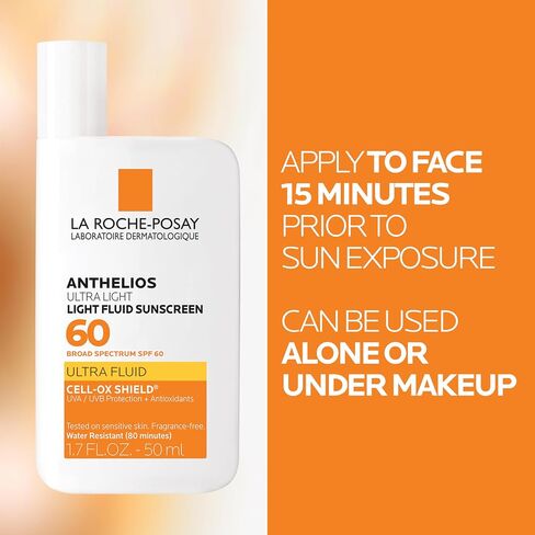 La Roche-Posay Anthelios Light Fluid Face Sunscreen Broad Spectrum SPF 60, Sensitive Skin Sunscreen, Oxybenzone Free, Oil Free, Non-Comedogenic in Saudi Arabia