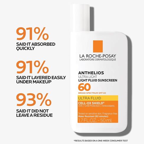 La Roche-Posay Anthelios Light Fluid Face Sunscreen Broad Spectrum SPF 60, Sensitive Skin Sunscreen, Oxybenzone Free, Oil Free, Non-Comedogenic in Saudi Arabia